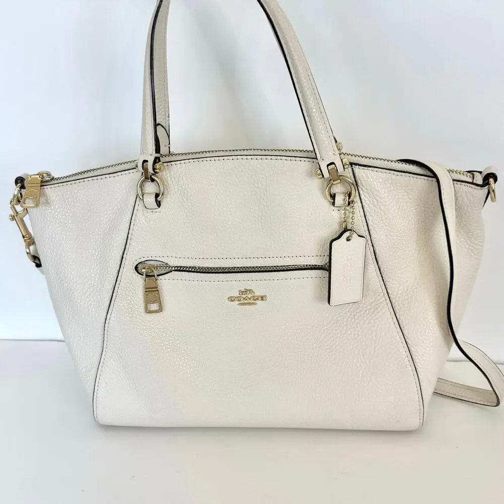 Coach Prairie Satchel Shoulder Crossbody Bag Polished Pebble Leather Chalk 79997